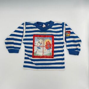 Vtg Buster Brown 18M Blue Stripe Shirt –Cartoon Window Patch, KAZOO, Made in USA